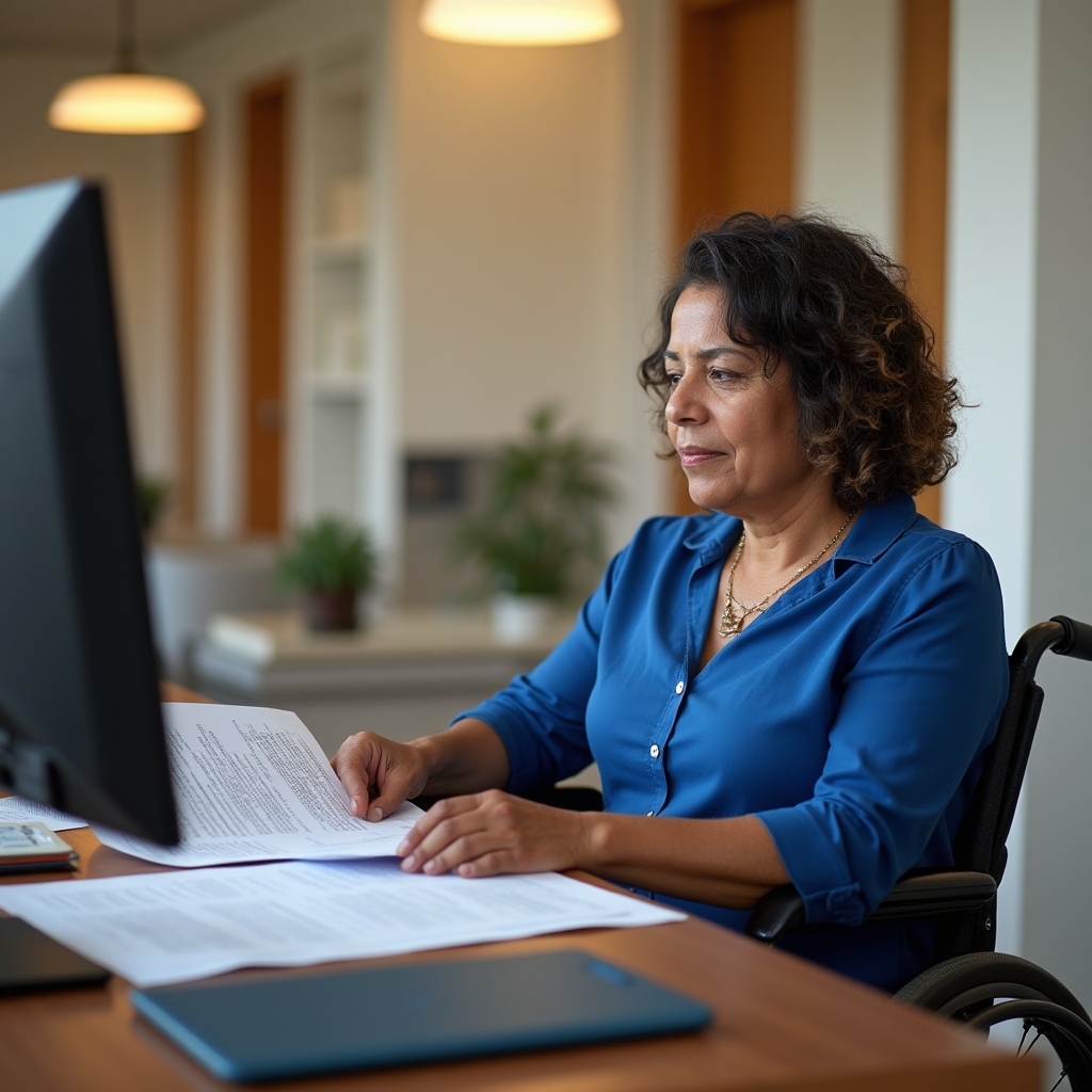 Person with disability reviewing government support program information