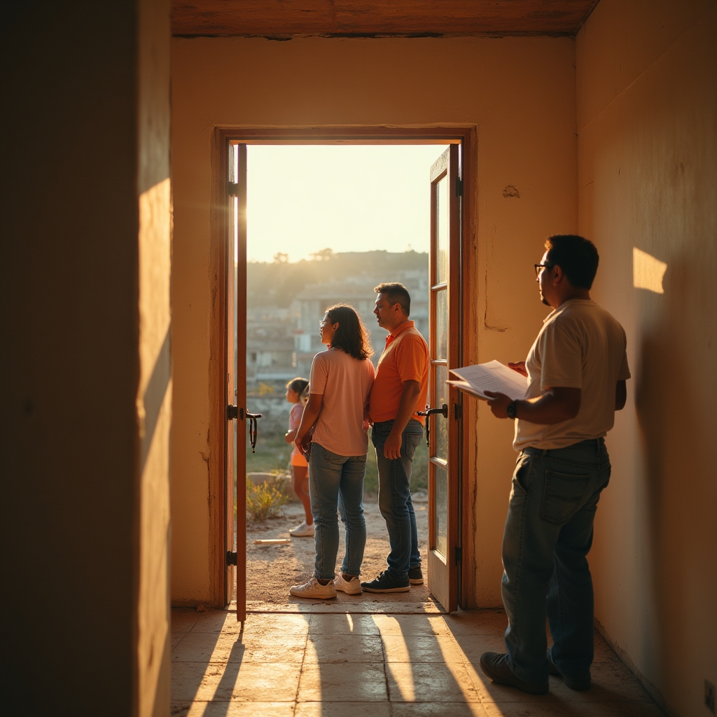 Family reviewing housing improvement program documentation with advisor