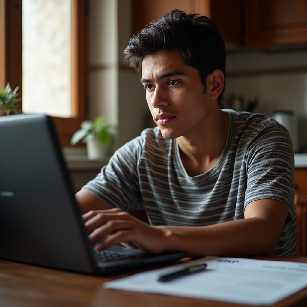 Person using a laptop to check scholarship status on official portal